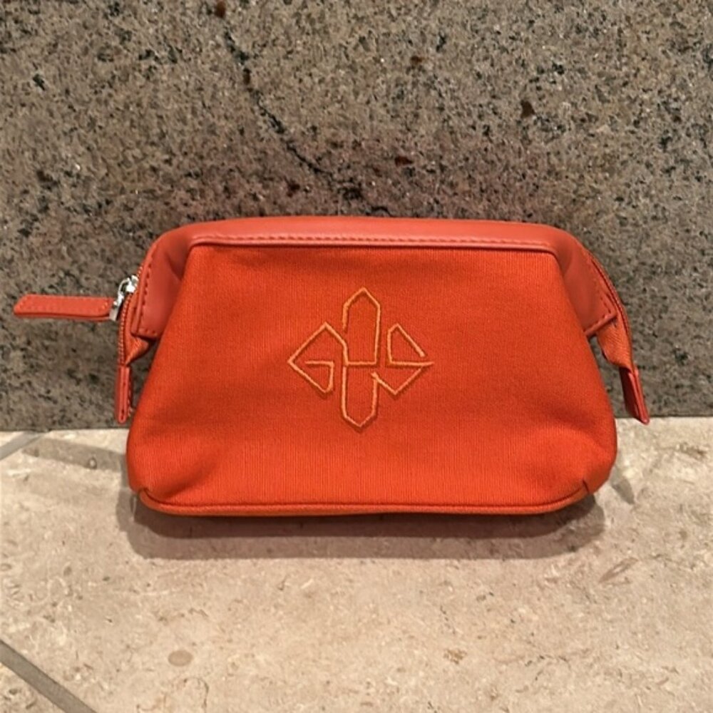 New Ettinger London vibrant embroidered logo leather canvas clutch makeup pouch